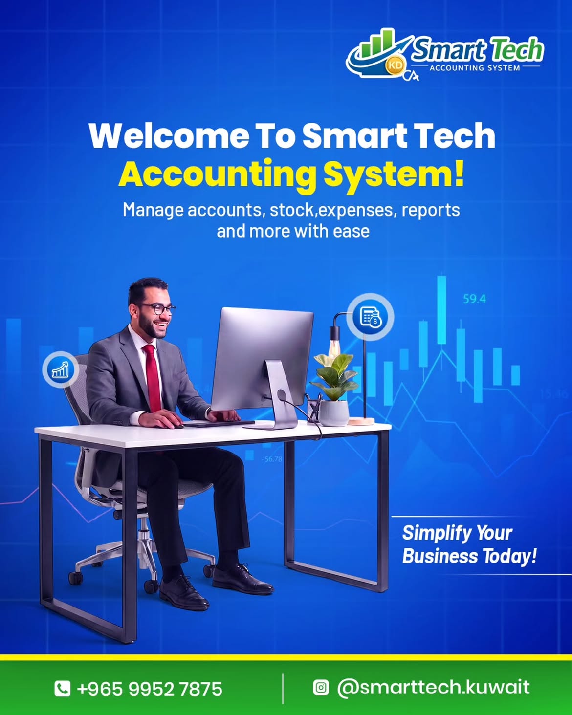 Manage your business smarter with your Smart Tech Accounting System. Track accounts, stock, exp