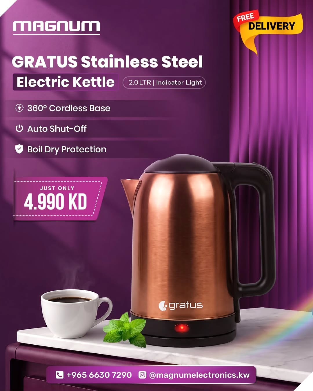 ✨ Upgrade your tea and coffee experience with the Gratus Stainless Steel Electric Kettle! ☕• 🔥